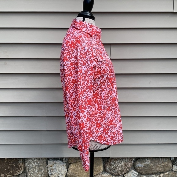 L.l. Bean Floral Print Cotton/Lycra Button Down Shirt - Red/White - Picture 10 of 13